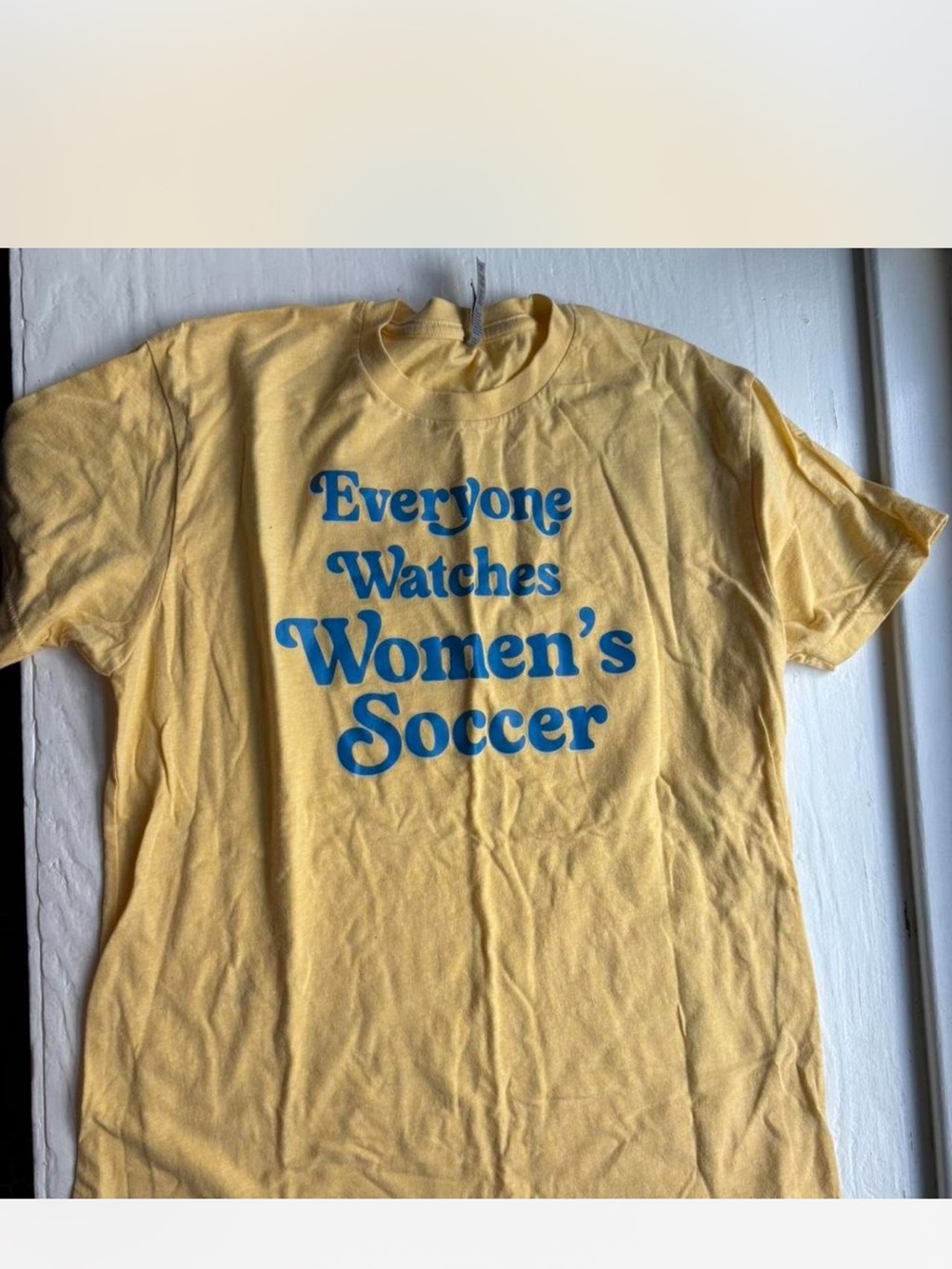 Togethxr Everyone Watches Women’s Soccer Yellow Blue Graphic Tee Medium